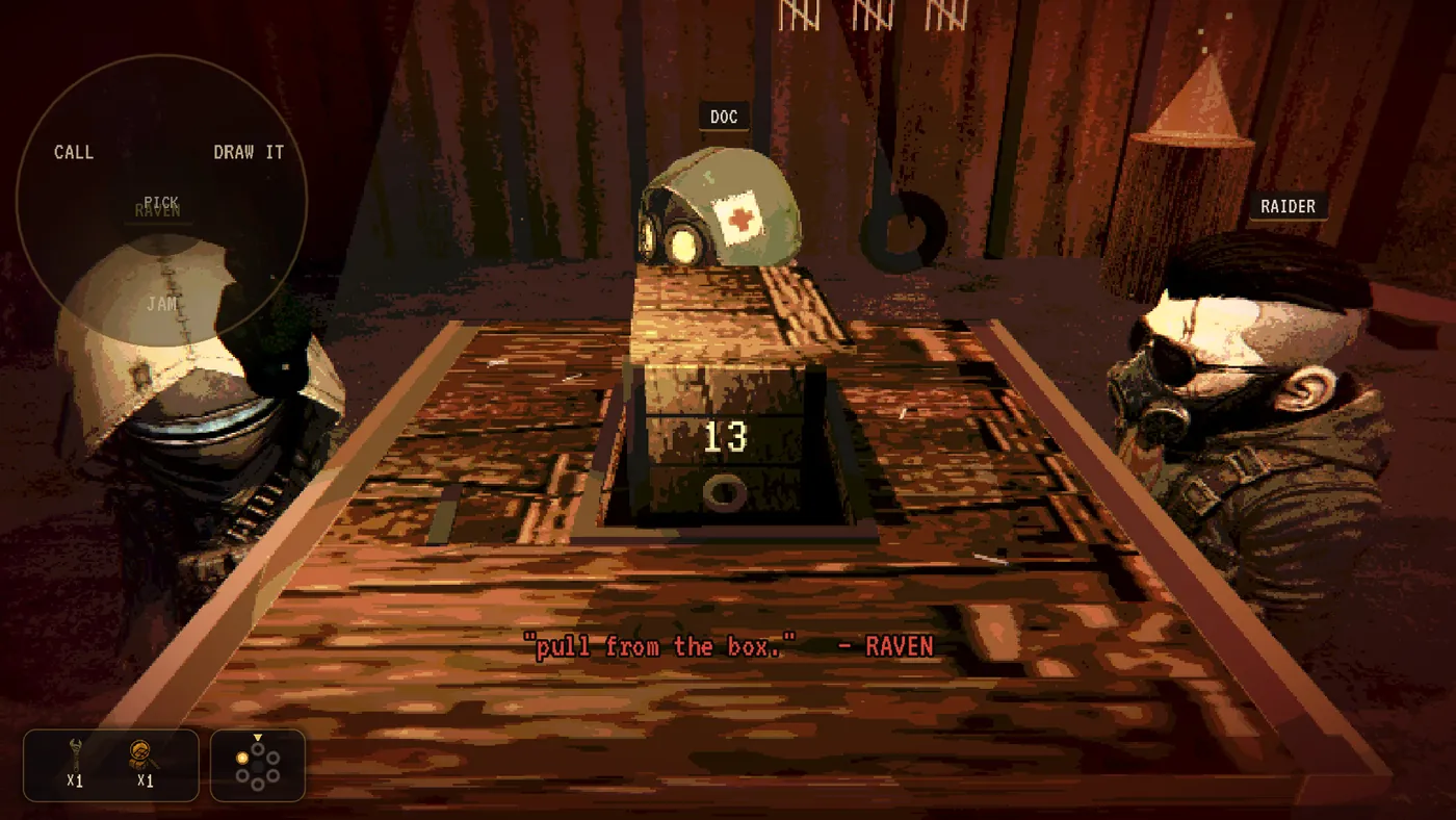A revolver levelled across the table at another survivor