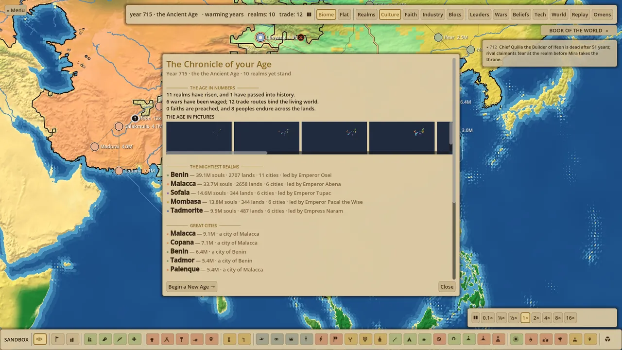 The Chronicle of the Age listing the mightiest realms and great cities
